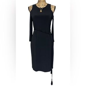 Calvin Klein Black Long Sleeve Cold-Shoulder Midi Sheath Dress $99 NWT Sz 4
